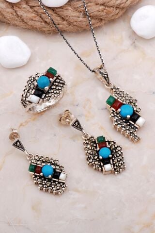 Markazit Taşlı Renkli Gümüş Set 2600