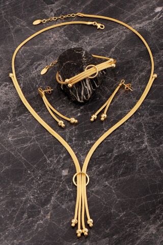 Hasır Dorika Altın Kaplama Elişi 925 Ayar Gümüş Set 2851