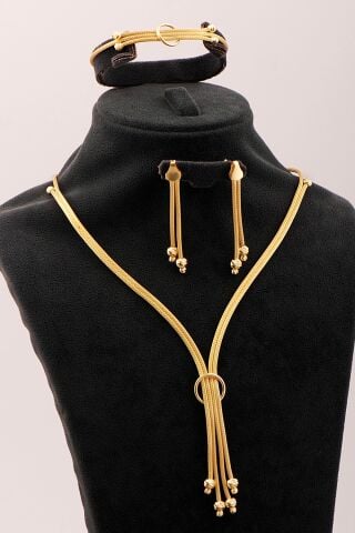 Hasır Dorika Altın Kaplama Elişi 925 Ayar Gümüş Set 2851