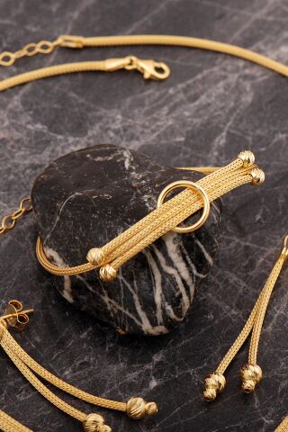 Hasır Dorissa Altın Kaplama Elişi Gümüş Set 2851