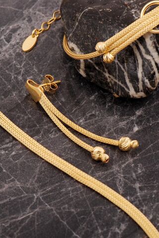 Hasır Dorissa Altın Kaplama Elişi Gümüş Set 2851