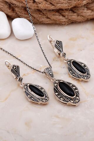Markazit ve Oniks Taşlı Gümüş İkili Set 2601