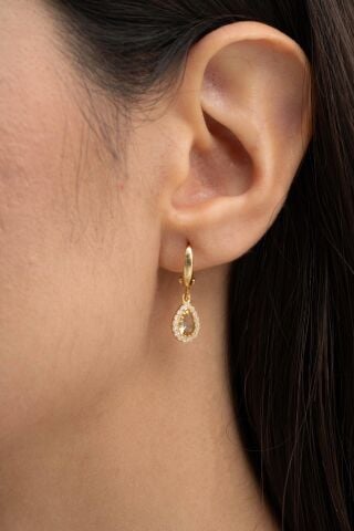 Renk Değiştiren Sultan Taşlı Altın Kaplama Damla Gümüş Küpe 6140