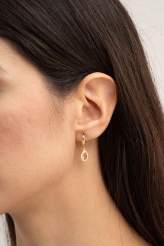 Renk Değiştiren Sultan Taşlı Altın Kaplama Damla Gümüş Küpe 6140