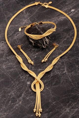 Bağlılık Düğümü Hasır Dorika Altın Kaplama Elişi 925 Ayar Gümüş Set 2852