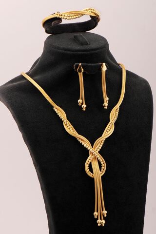 Bağlılık Düğümü Hasır Dorika Altın Kaplama Elişi 925 Ayar Gümüş Set 2852