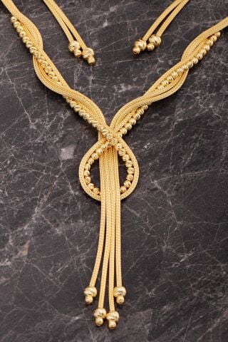 Bağlılık Düğümü Hasır Dorissa Altın Kaplama Elişi Gümüş Set 2852