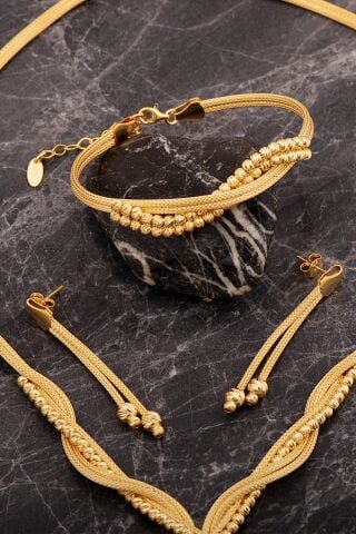 Bağlılık Düğümü Hasır Dorissa Altın Kaplama Elişi Gümüş Set 2852