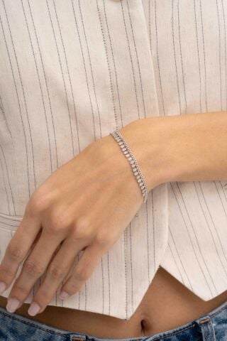 Gurmet Sıra Taşlı Damla Rodyumlu Gümüş Bileklik 4363