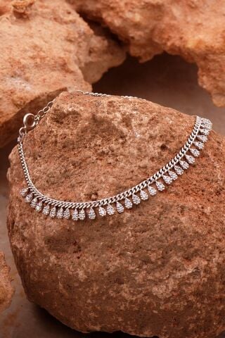 Gurmet Sıra Taşlı Damla Rodyumlu Gümüş Bileklik 4363