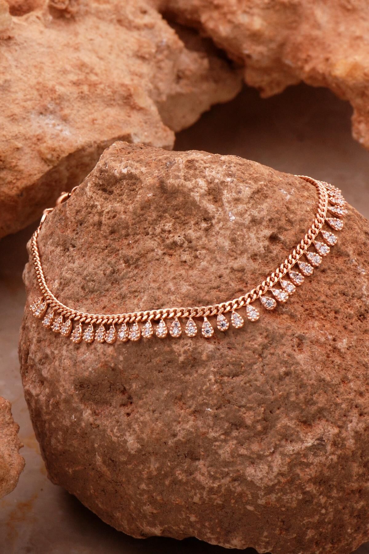 Gurmet Sıra Taşlı Damla Rose Gümüş Bileklik 4364