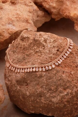 Gurmet Sıra Taşlı Damla Rose Gümüş Bileklik 4364