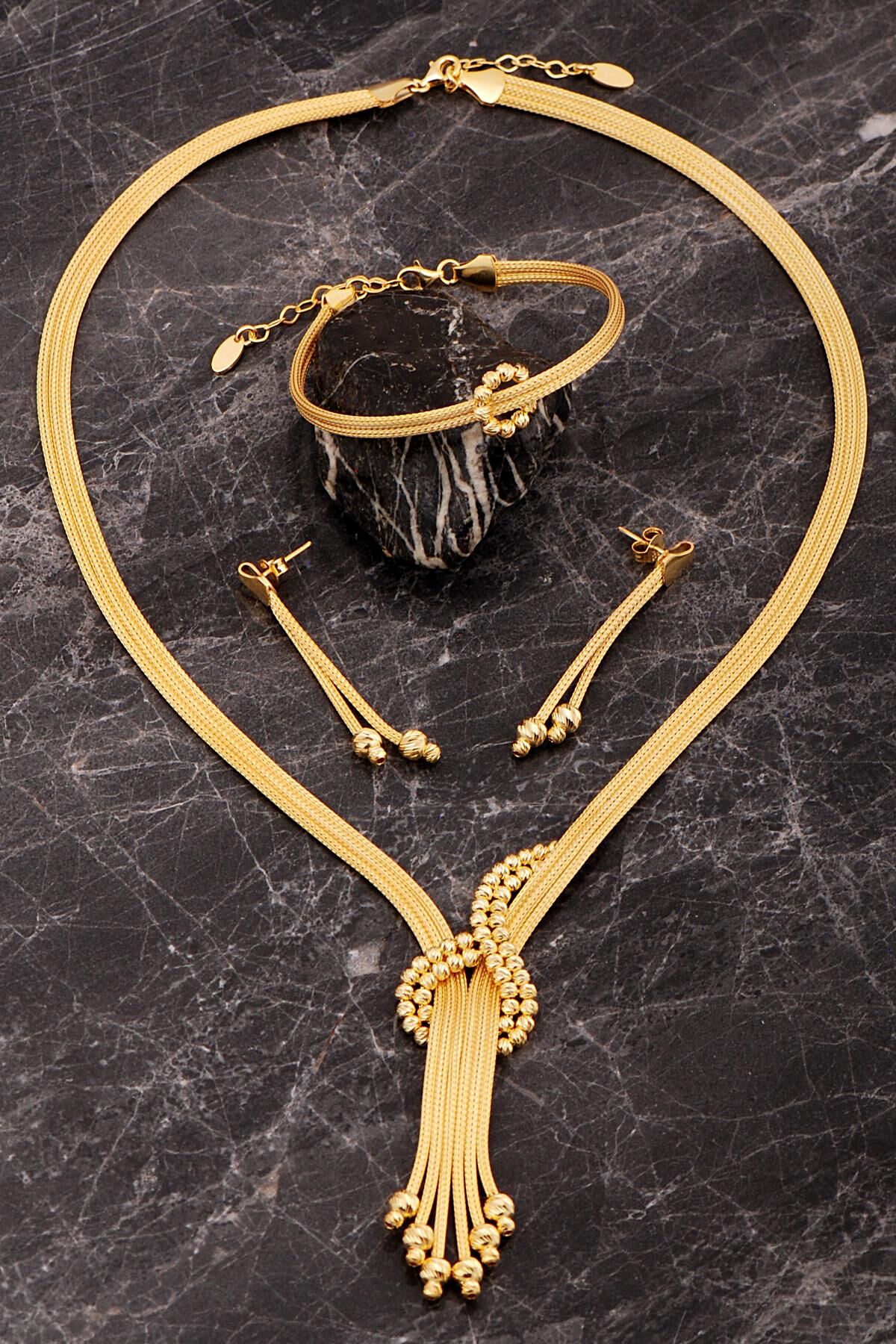 Hasır Dorissa Altın Kaplama Tasarım Elişi Gümüş Set 2853