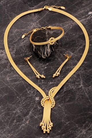 Hasır Dorika Altın Kaplama Tasarım Elişi 925 Ayar Gümüş Set 2853