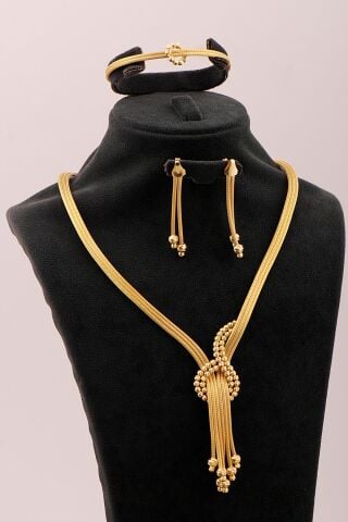 Hasır Dorika Altın Kaplama Tasarım Elişi 925 Ayar Gümüş Set 2853