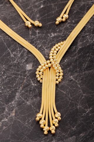 Hasır Dorissa Altın Kaplama Tasarım Elişi Gümüş Set 2853