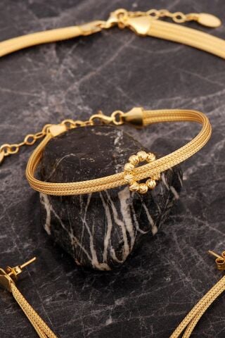 Hasır Dorissa Altın Kaplama Tasarım Elişi Gümüş Set 2853