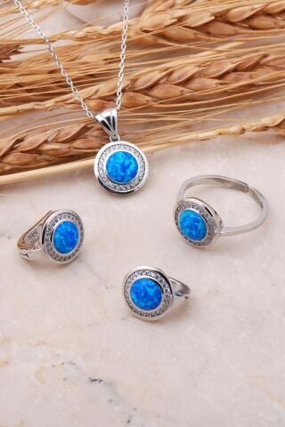 Opal Taşlı Gümüş Üçlü Set 2425