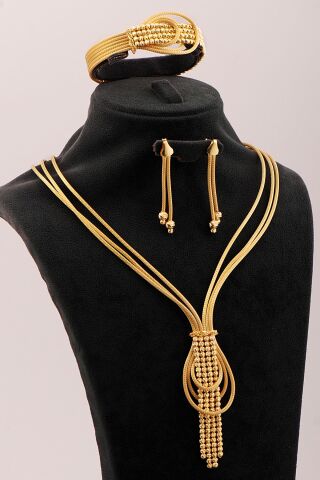 Damla Tasarım Hasır Dorika Altın Kaplama Elişi 925 Ayar Gümüş Set 2854