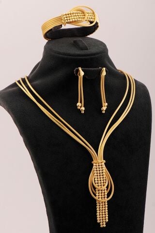 Damla Tasarım Hasır Dorika Altın Kaplama Elişi 925 Ayar Gümüş Set 2854