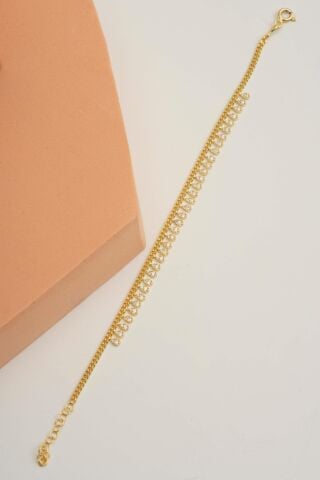 Gurmet Sıra Taşlı Damla Altın Kaplama Gümüş Bileklik 4365