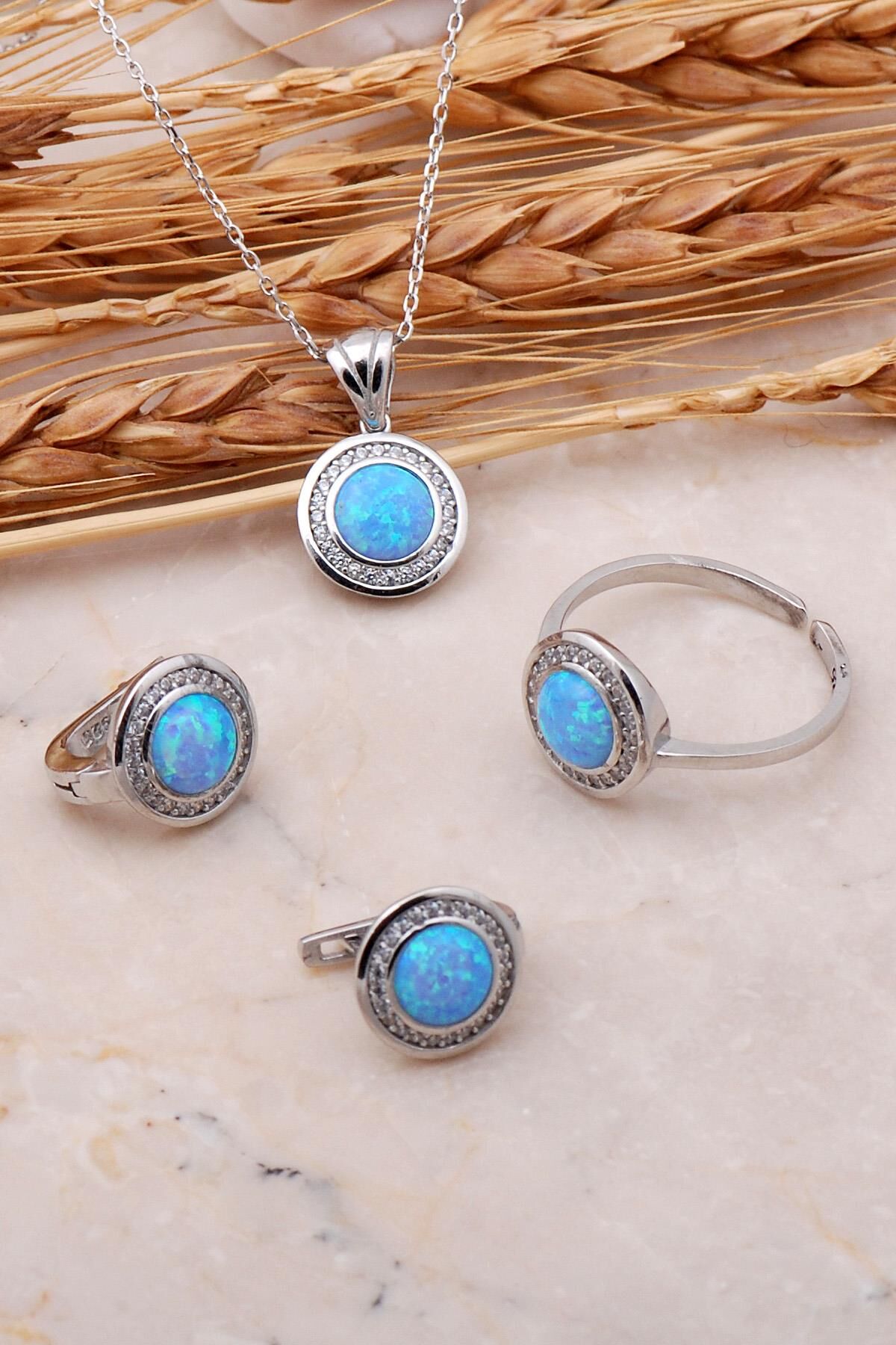 Opal Taşlı Gümüş Üçlü Set 2426