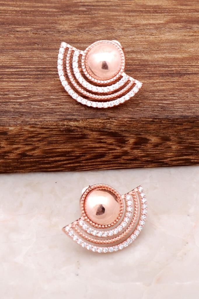 Rose Gümüş Tasarım Yelpaze Küpe 2225