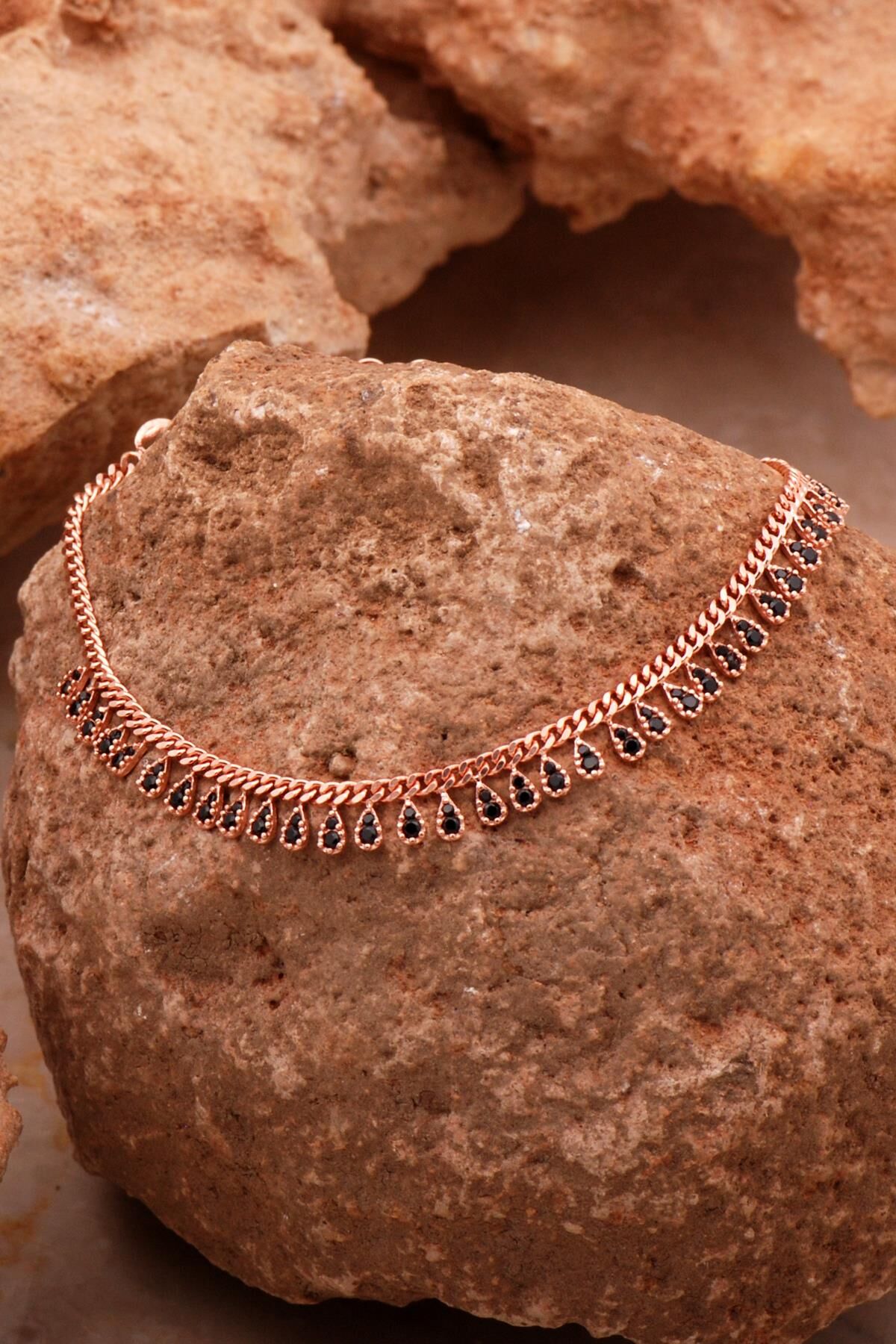 Gurmet Sıra Taşlı Damla Rose Gümüş Bileklik 4366