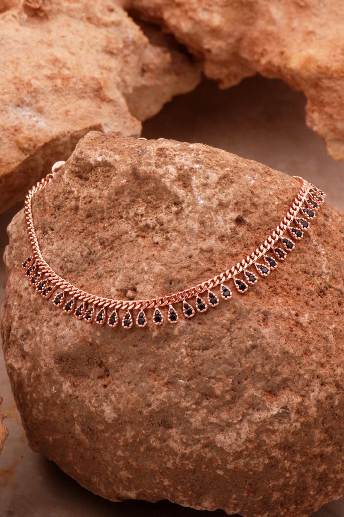 Gurmet Sıra Taşlı Damla Rose Gümüş Bileklik 4366