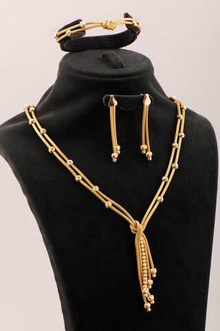 Hasır Dorika Düğüm Tasarım Altın Kaplama Elişi 925 Ayar Gümüş Set 2855