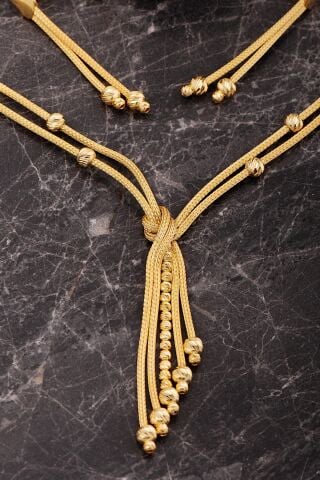 Hasır Dorissa Düğüm Tasarım Altın Kaplama Elişi Gümüş Set 2855