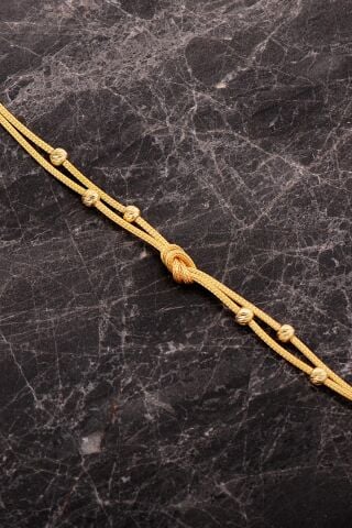 Hasır Dorissa Düğüm Tasarım Altın Kaplama Elişi Gümüş Set 2855