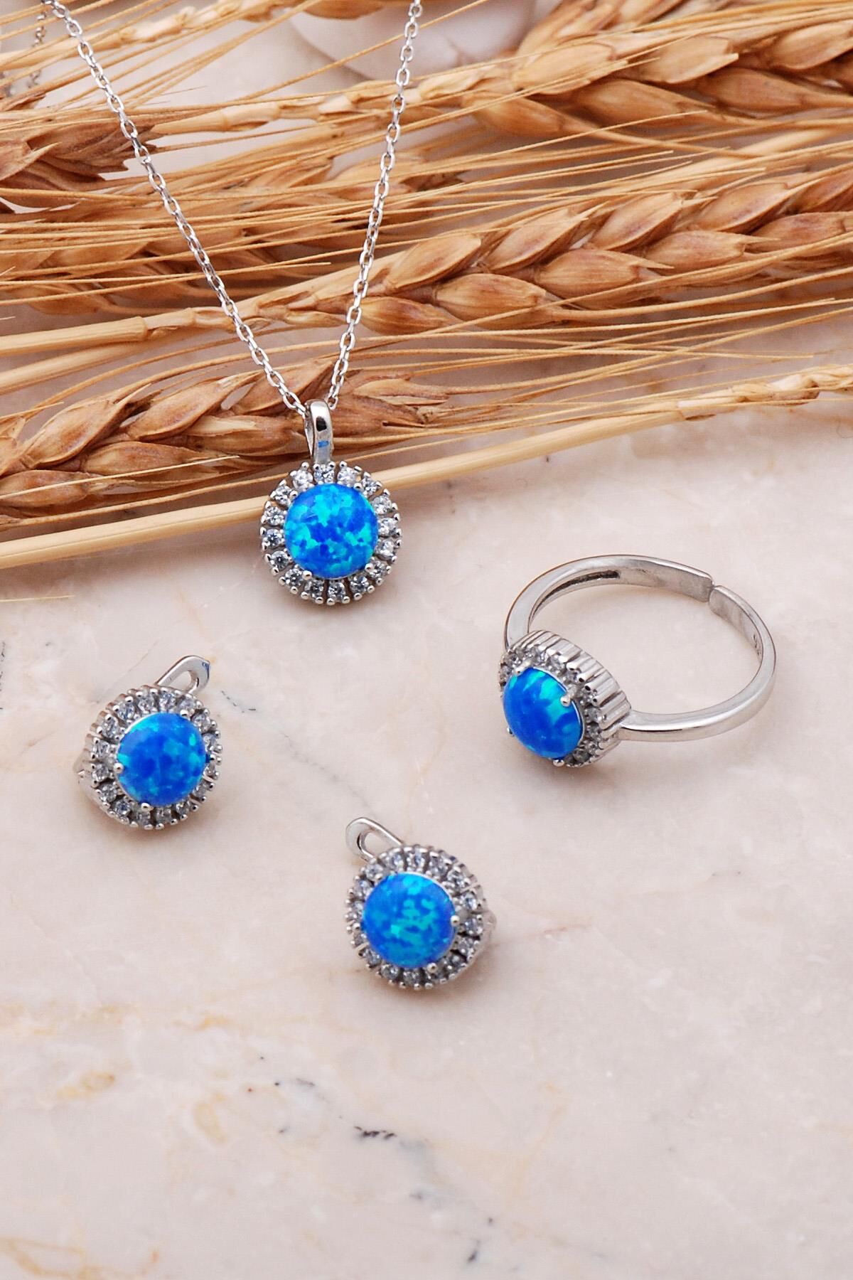 Opal Taşlı Gümüş Üçlü Set 2427