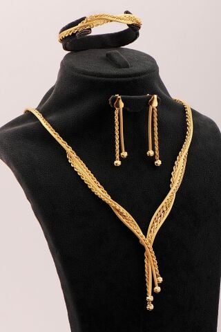 Halat Model Dorissa Hasır Burgu Altın Kaplama Elişi Gümüş Set 2856