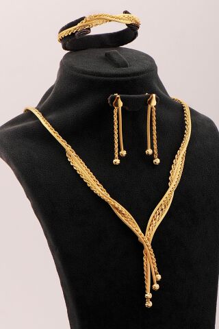 Halat Model Dorika Hasır Burgu Altın Kaplama Elişi 925 Ayar Gümüş Set 2856