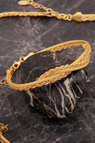 Halat Model Dorissa Hasır Burgu Altın Kaplama Elişi Gümüş Set 2856