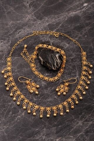 Midyat Telkarisi Yöresel Kişniş Akıtma Altın Kaplama Elişi Gümüş Set 2857