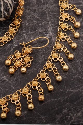 Midyat Telkarisi Yöresel Kişiniş Akıtma Altın Kaplama Elişi Gümüş Set 2857