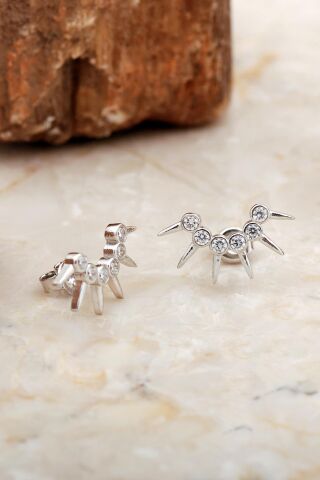 Taç Tasarım Rodyumlu Gümüş Küpe 6942