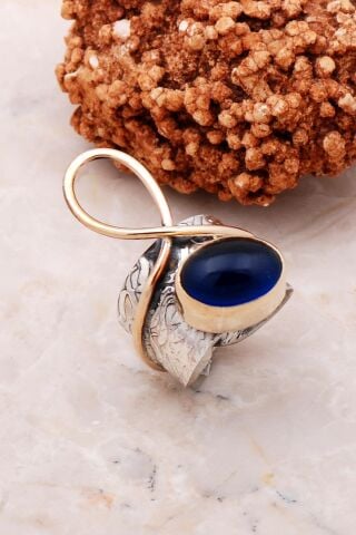 Akua Marin Taşlı Elişi Tasarım Gümüş Yüzük 3132