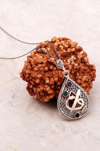 Elif Vav Yazılı Telkari İşlemeli Gümüş Kolye 6773