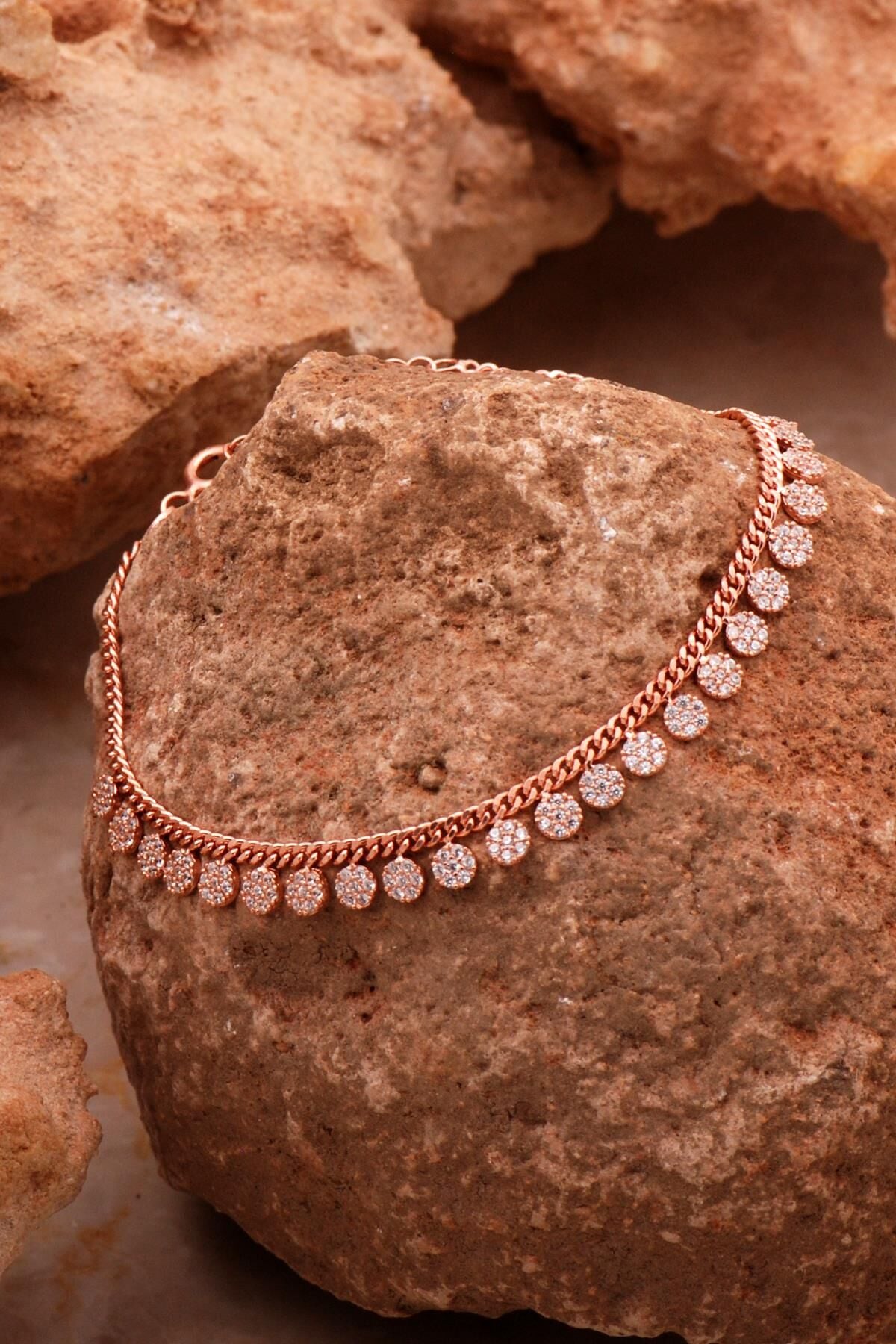 Gurmet Sıra Taşlı Rose Gümüş Bileklik 4370