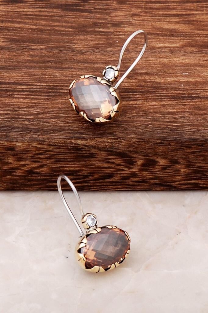 Sarı Topaz Taşlı Gümüş Küpe 1460