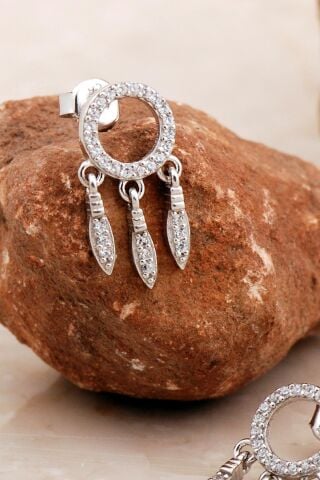 Düş Kapanı Rodyumlu Gümüş Küpe 6945