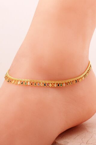 Gurmet Mix Taşlı Altın Kaplama Gümüş Halhal 343