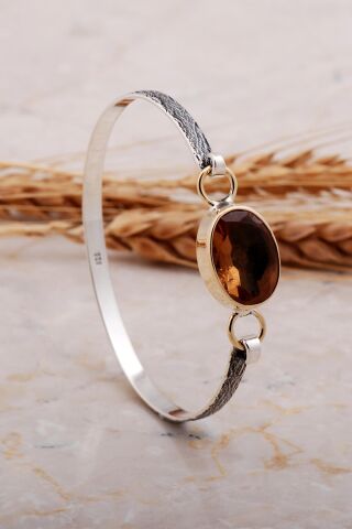 Renk Değiştiren Sultan Taşlı Çekiç Dövme Elişi Gümüş Bilezik 4153