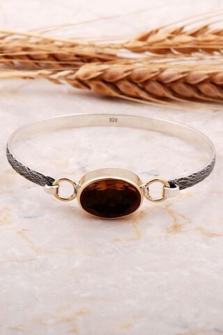 Renk Değiştiren Sultan Taşlı Çekiç Dövme Elişi Gümüş Bilezik 4153