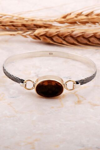 Renk Değiştiren Sultan Taşlı Çekiç Dövme Elişi Gümüş Bilezik 4153