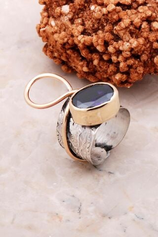 Ametist Taşlı Elişi Tasarım Gümüş Yüzük 3135