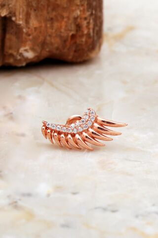 Melek Kanadı Taşlı Rose Gümüş Küpe 6946